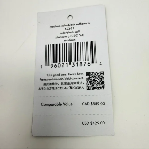 Kate Spade Madison Colorblock Saffiano Medium Satchel Bag Cream/Plat. Gray/Black - Picture 6 of 17